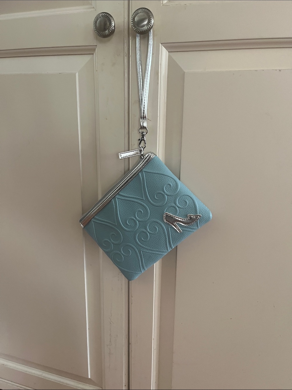 Disney Cinderella Textured Light Blue Wristlet Clutch with Silver Accents